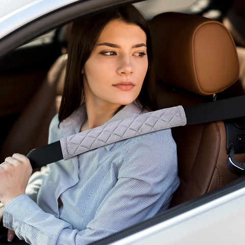Lanjue 4PCS Grey Seat Belt Strap Covers – Soft Plush Shoulder Pads