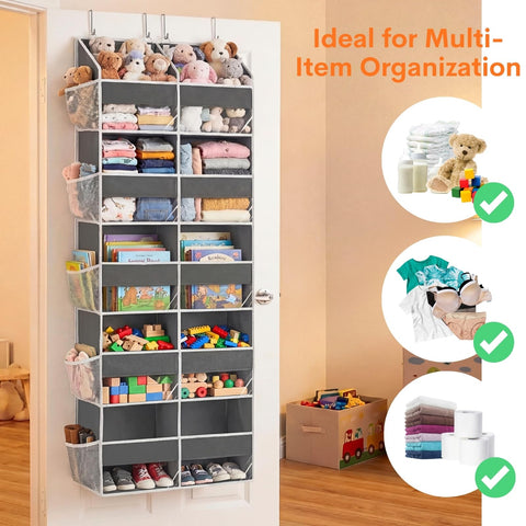 Ofiray-Home Over The Door Storage Organiser – 5-Tier, 10 Compartments, Pink Hanging Storage with 10 Side Pockets