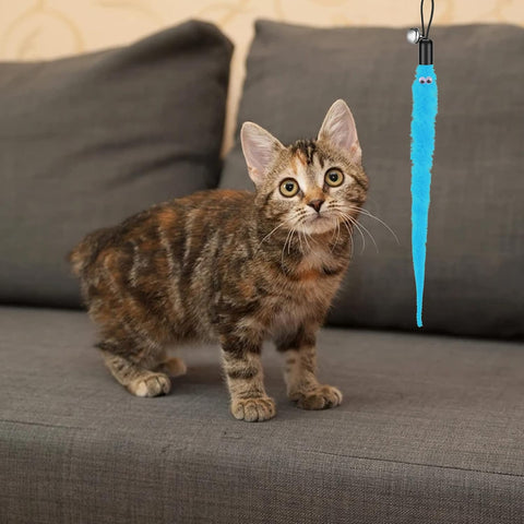 Cat Wand Toy Set with 6 Furry Worm Refills