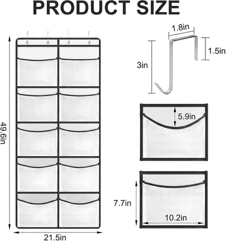 Hanging Storage Organiser, Over the Door, 10 Extra Large Mesh Pockets
