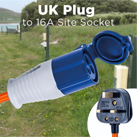 Status UK Plug to 16A Site Socket, 20cm, Adaptor Cable Perfect for Camping Caravan, Motorhome, Campervan, IP44, Weatherproof, 16ASTUKPLUG1PK10