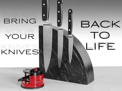 Knife Sharpener – Safe & Compact Manual Sharpener for All Knives | 2-Stage Professional Tungsten Carbide Blade Sharpener for Kitchen, Serrated & Outdoor Knives – Ruby Red