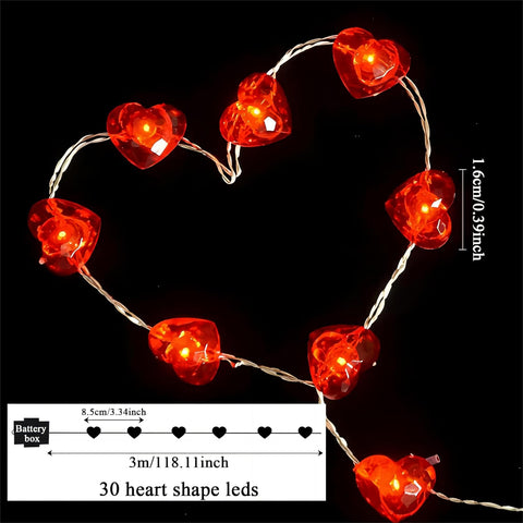 300cm Red Heart LED Fairy String Lights with Remote, Timer & 8 Lighting Modes – Battery Powered Waterproof Decor