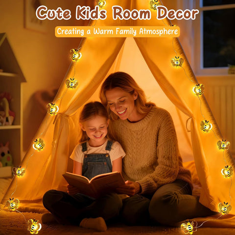 10ft 30 LED Bee String Fairy Lights | Battery Operated Cute Bee Decor Lights for Bedroom, Plants, Patio, Parties & Gifts