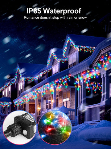 10m Icicle Lights, 320 LED Outdoor Multicolour Christmas Lights – Remote Control, Timer & IP65 Waterproof - Turn Your Roofline Into a Festive Glow