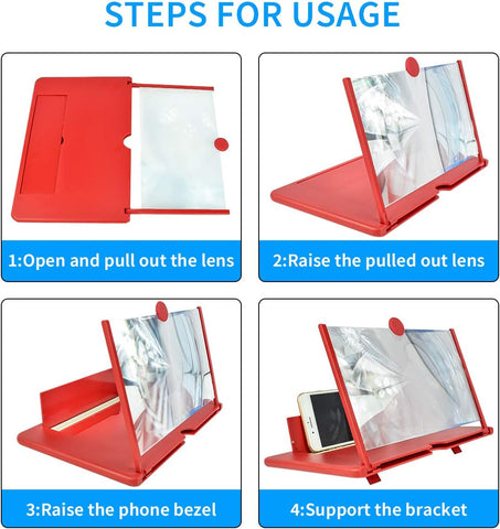 12" Foldable Phone Screen Magnifier – Red
