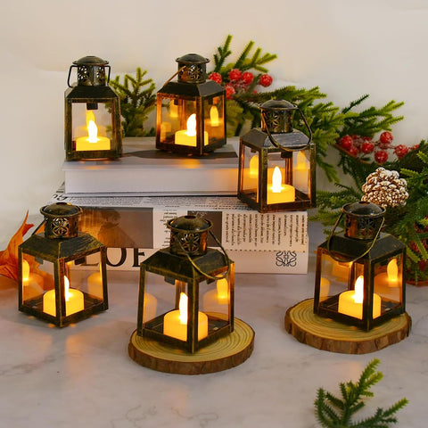 6-Piece Gold LED Candle Lantern Set – Mini Hanging Decorative Lanterns for Ramadan, Weddings & Home Decor