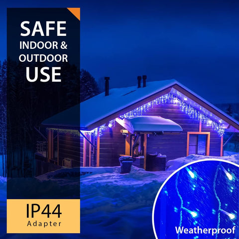 ANSIO® 320 LED Icicle Christmas Lights 11m/35ft – Blue & Cool White Outdoor & Indoor String Lights with 8 Modes, Timer & IP44 - Turn Your Home Into a Wintery Glow