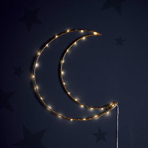 Gold Ramadan Light Up Moon Hanging Decoration – Warm White LED Battery Operated with Timer 30cm