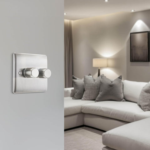 Intelligent Double Wall Dimmer Switch 200W, 2 Way, Brushed Steel