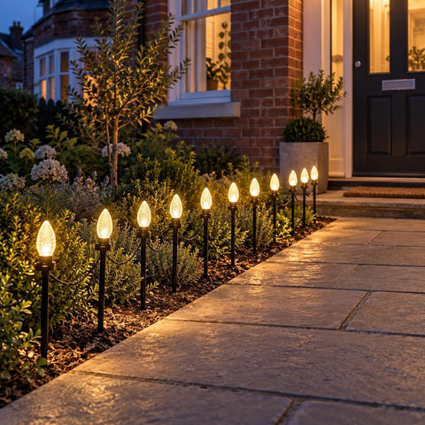 Festive Lights - 10 Colour Changing Diamond Cone Garden Stake Lights - 40 LEDs, 4.5m Lit Length, 8m Black Lead, 11 Functions, Mains Powered, IP44 Indoor Outdoor Decoration for Lawn, Pathway, Border