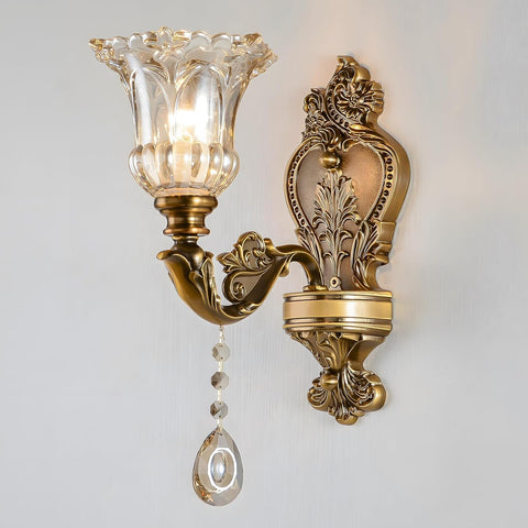 Vintage Floral Wall Mount Lamp Crystal Glass E14