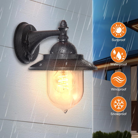 EBION Outdoor Coach Lantern Wall Lights 2 Pack – Vintage Black E27 Wall Lanterns with IP44 Water Resistance for Front Doors, Porches, Patios & Garages