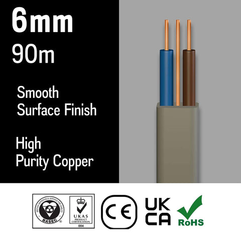 Primes DIY Electric Socket wire cable 10mm Twin and Earth Flat Grey PVC Lighting Electric Cable 6242Y electrical Wire BASEC Approved (3 Meter)