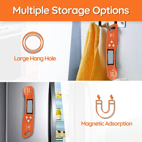 Instant Read Food Thermometer with Backlight LCD – Orange