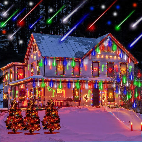 Kwaiffeo Multicoloured Meteor Shower Christmas Lights 240 LED 10 Tubes Waterproof