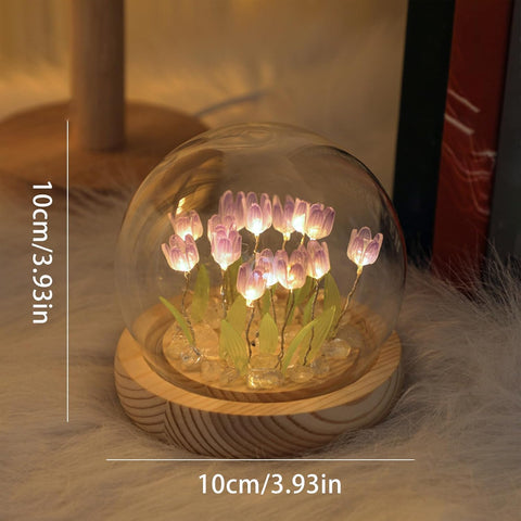 Purple 20 Tulips Flower Night Lamp with Fairy Lights – Cute Battery Powered Bedroom Decor Gift