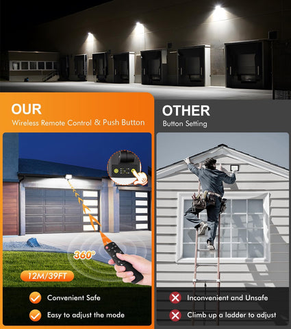 Comparison of wireless remote control and push button garage door opener with manual adjustment method.