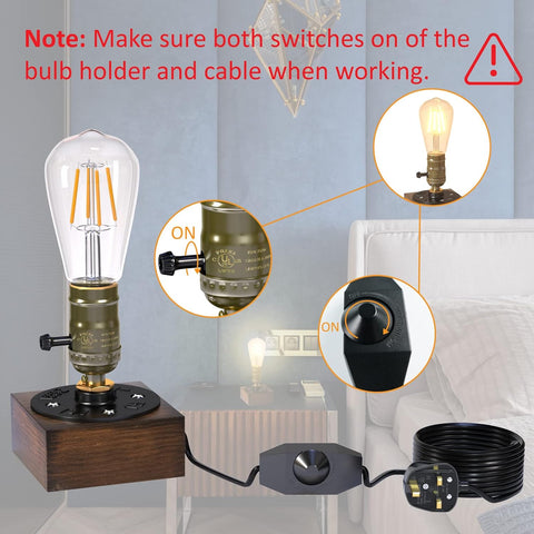 Bonlux Industrial Table Lamp – Dimmable E27 Steampunk Desk Lamp with Touch Control, Brown Wooden Base for Bedroom, Study & Living Room