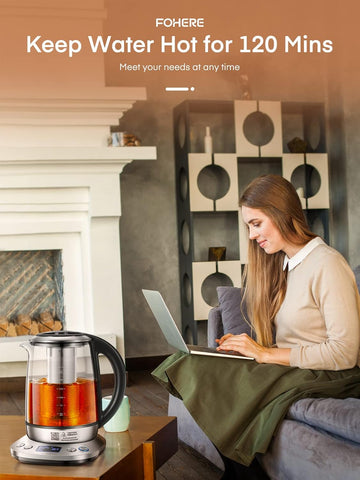 Smart Glass Tea Kettle 1.7L – Variable Temperature Control, 2200W Electric Kettle with Tea Infuser & Keep Warm Function