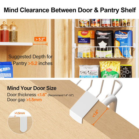 Delamu 8-Tier Over Door Storage Organiser, Adjustable Metal Pantry Shelves, Hanging Spice Rack for Kitchen, Bathroom & Laundry, White