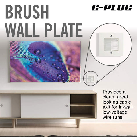 G-PLUG Cable Pass Through Wall Plate Faceplate with Brush – White Single Gang Cover for HDMI, TV, Ethernet, Speaker Wires – Easy to Install, Clean Cable Management Solution