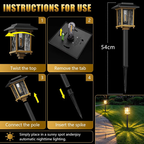 4 Pack Solar Lights Outdoor, Stainless Steel Glass Solar Pathway Lights