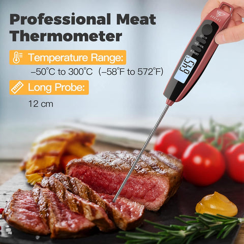 Instant Read Meat Thermometer with LCD Backlight, Black Red