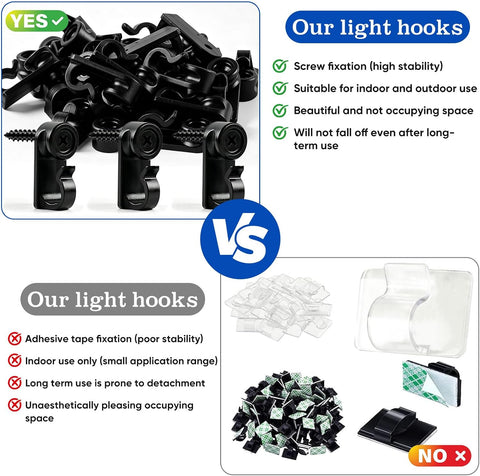 KEYBOO 60 Pcs Black Screw-In Hooks for Outdoor String Lights – Plastic Cable Fasteners for Garden, Patio, Fence, LED Fairy Lights & Christmas Decorations