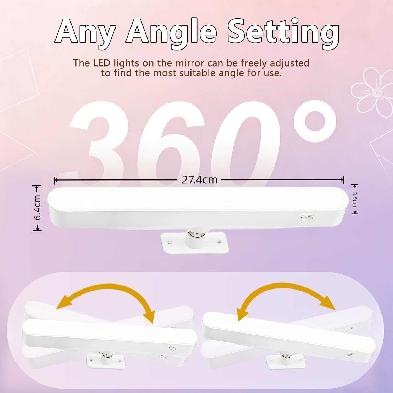 Makeup Mirror Lights,4000Mah Battery Touch Make up Vanity Light Adjustable 3 Colors Brightness,Screw-Free Stick on Lighted for Makeup Vanity Bathroom Mirror (White)