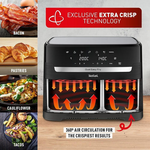 Easy Fry Dual Zone Digital Air Fryer, 8.3L – 2 Drawers, 8-in-1 Functions, 6 Portions, Extra Crisp, Non-Stick, Dishwasher Safe
