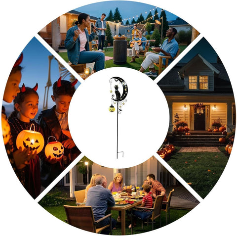 Solar Stake Lights Halloween Pathway Lighting Black Cat Pumpkin Moon