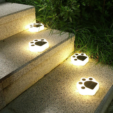 4Pcs Solar Pathway Lighting Outdoor, Bear's paw Shape Solar Stairs Lights Landscape Path Lights, Solar Step Lights for Patio Garden Driveway Villas Back Yard Stair (White Light)