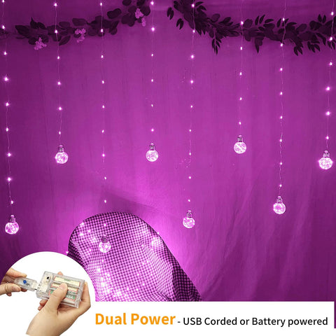 Wishing Ball Curtain Lights 200 LED Pink Fairy Globe Curtain Lights with Remote