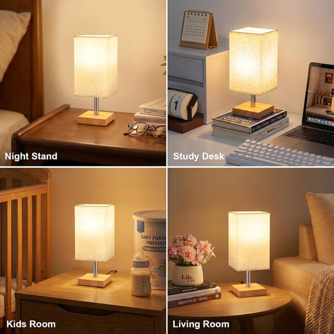 Small Touch Linen Dimmable Bedside Table Lamp – 3 Brightness Levels, E27 LED Warm White Light for Bedroom & Study