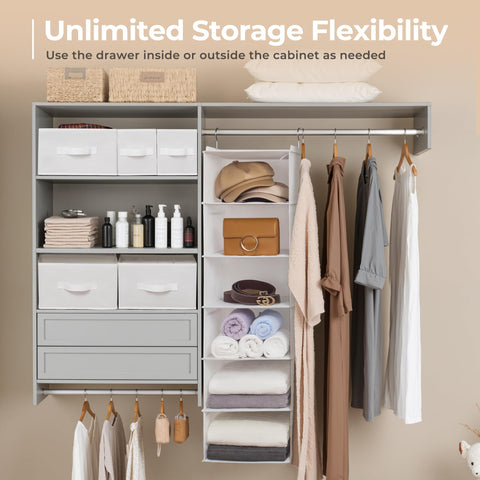 GRANNY SAYS 6-Shelf Hanging Closet Organizers and Storage, Separable to 2 Pack 3-Shelf Closet Hanging Organizer with 3 Drawers, 4 Side Pockets Hanging Shelves for Closet, Nursery, Black