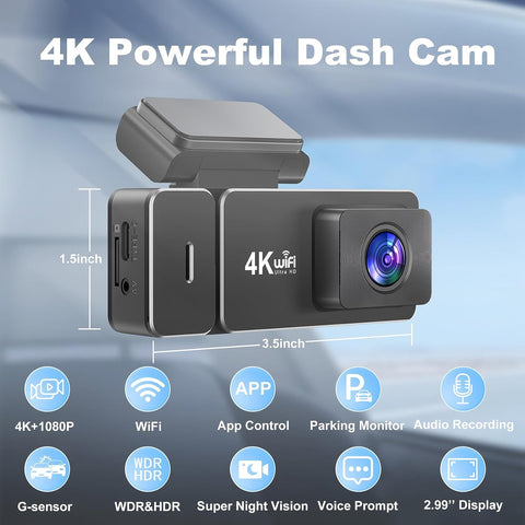 CHORTAU 4K+1080P Dual Dash Cam Front and Rear with WiFi & Night Vision