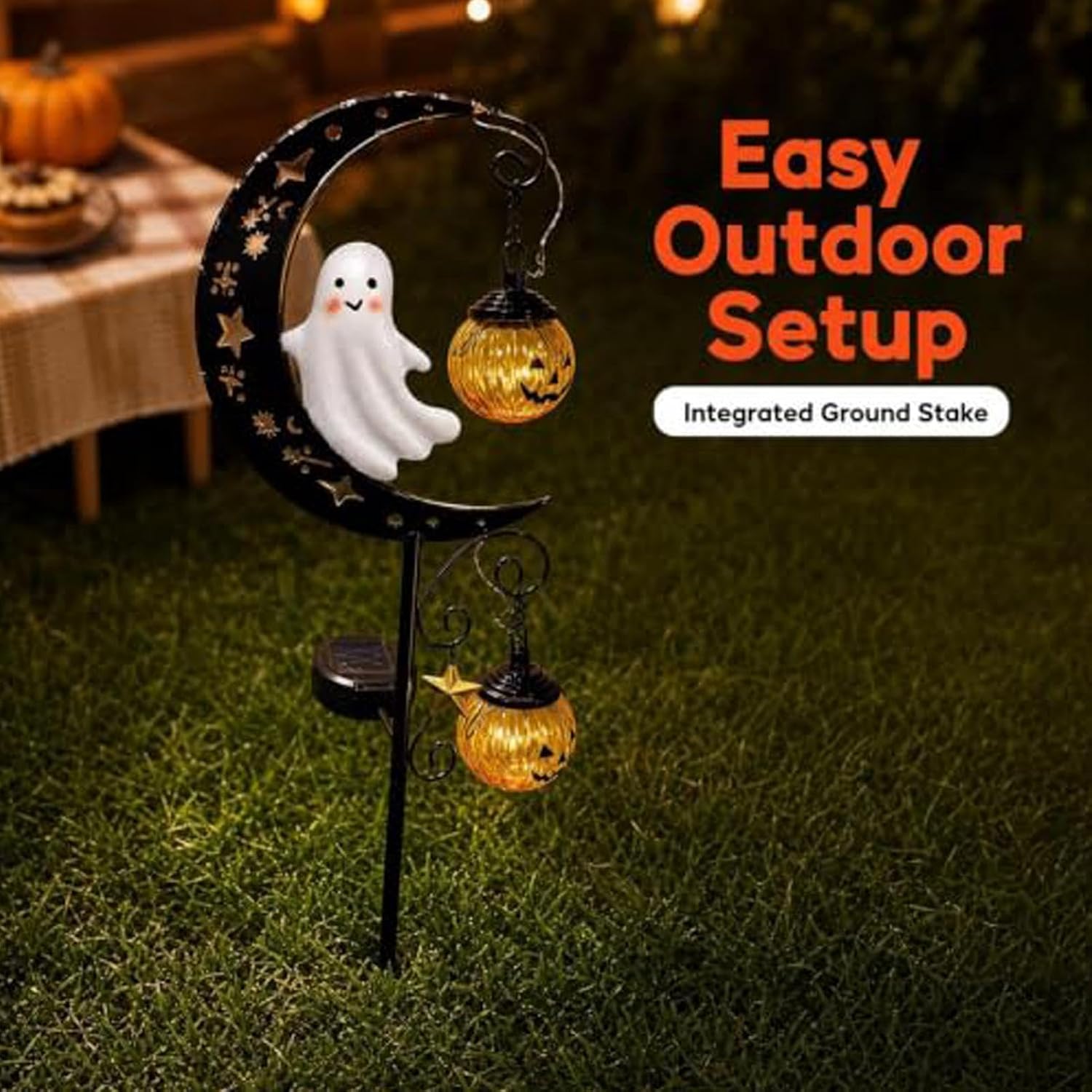 Ghost Pathway Lights, Solar Ground Stakes with Outdoor Halloween Yard Decor