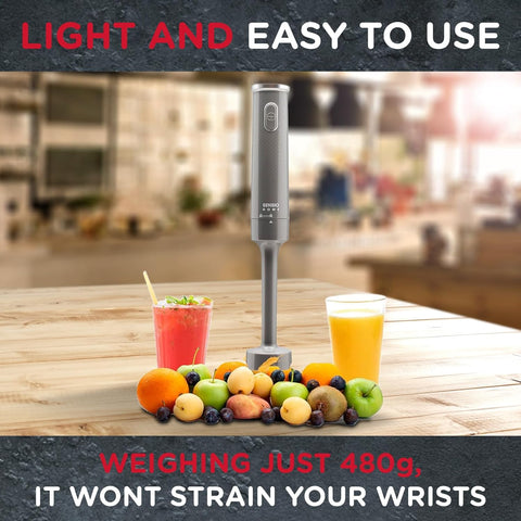 Hand Blender 200W Stick Immersion Blender – Cool Grey Handheld Electric Mixer with Stainless Steel Blade for Soups & Smoothies