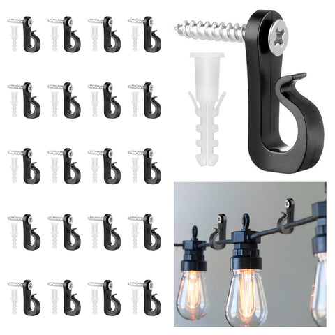 BQMEZRNUS 50 Pack Q-Hanger Screw-In Hooks with Safety Buckles – Black PP and Stainless Steel Hooks for String Lights, Plants, Garden, Garage & Party Decorations