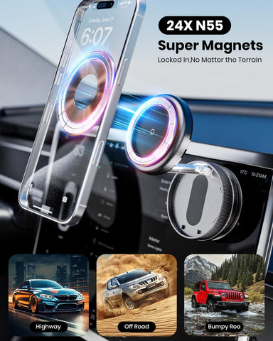 MagSafe Car Phone Holder Mount with N52 Dual Magnet Ring – Black