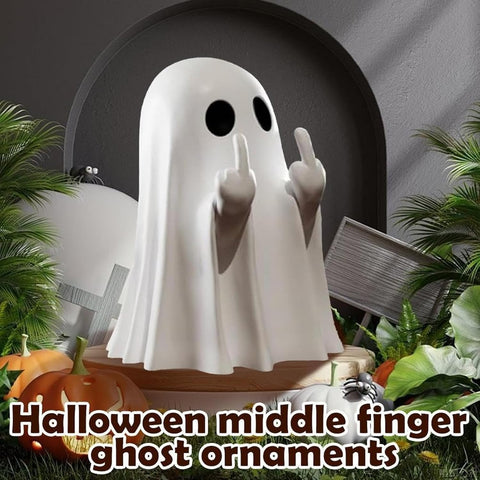 2 Pcs Halloween Middle Finger Ghost Decorations – Funny Black & White Table Ornaments for Spooky Parties, Haunted House Displays & Halloween Gifts