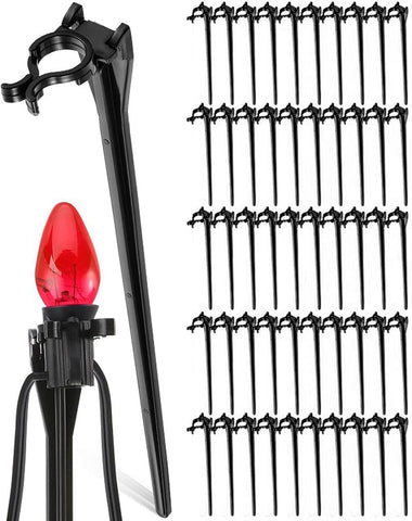 Christmas Light Stakes for C7 C9 Bulbs - 50 Pack 7.5 Inch Plastic Garden Stake Lights for Outdoor Pathway Lighting Holiday Decor Black(black)