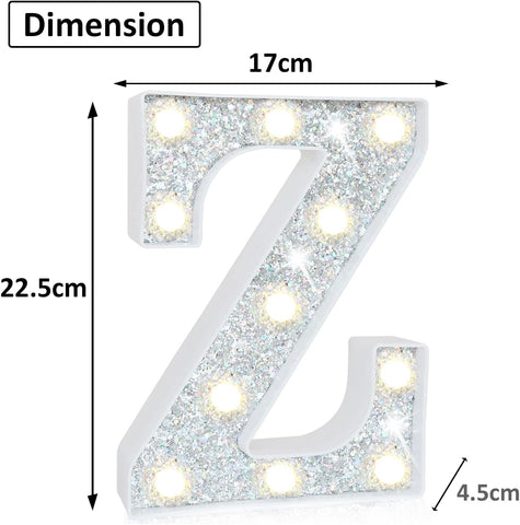 LED Marquee Letter Lights, Light Up Silver Letters for Bedroom Glitter Gifts for Teenage Girls Alphabet Letter Sign Battery Powered Night Light Birthday Party Wedding Home Decoration, Silver Letter Z