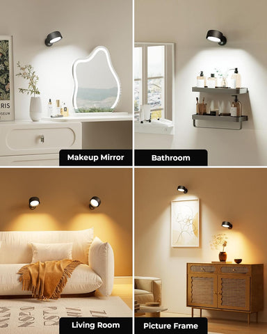 Wall Lights, LED Wall Lamp with 18 RGB Colors, 8000mAh Rechargeable Battery Operated, Touch and Remote Control,Dimmable Wireless Wall Sconces for Bedroom Indoor, 360° Rotation, Black