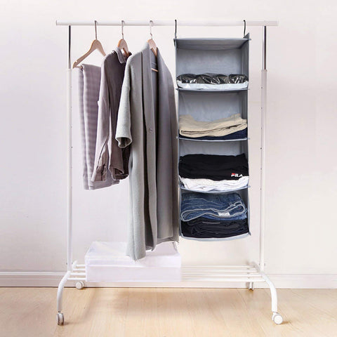 BrilliantJo Hanging Closet Organizer for Clothes Sweaters Advanced cloth 4 shelves Hanging Wardrobe Storage Shelves, Beige Check Washable(31.5 * 12 * 12 inch)