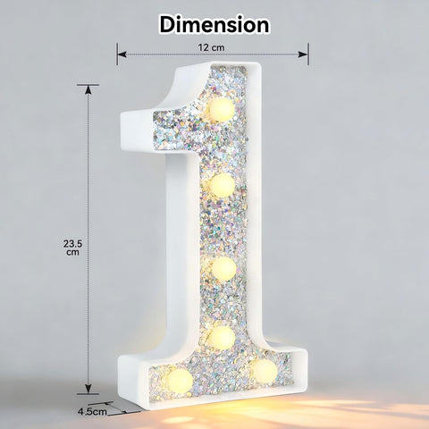 Silver Glitter Light Up Number 1 – 8.86 Inch LED Marquee Lights
