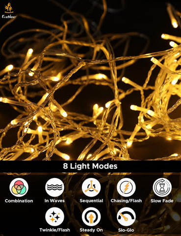 EcoNour 35m 1000 LED Icicle Christmas Lights – Warm White Outdoor Fairy Lights with 8 Modes & Timer for Garden, Windows & Parties - Turn Dark Winter Evenings Into a Warm Festive Glow