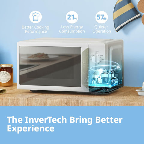 17L White & Sage Green Mini Microwave Oven with InverTech & Defrost