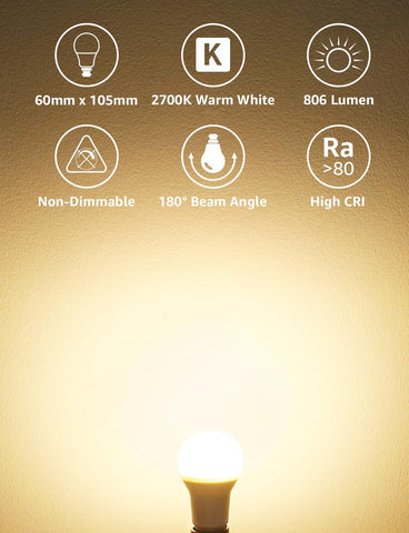 Lepro Bayonet Light Bulb, 60W Equivalent, Warm White 2700K, 8.5W 806lm B22 LED Bulb, BC A60 GLS Energy Saving Lightbulbs, Non-dimmable, Pack of 6 [Energy Class F] Visit the Lepro Store